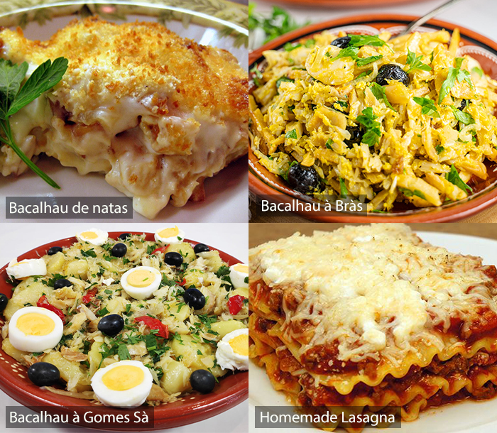 Bacalhau de natas, Bacalhau à Bràs, Bacalhau à Gomes Sà, and Homemade Lasagna Dishes